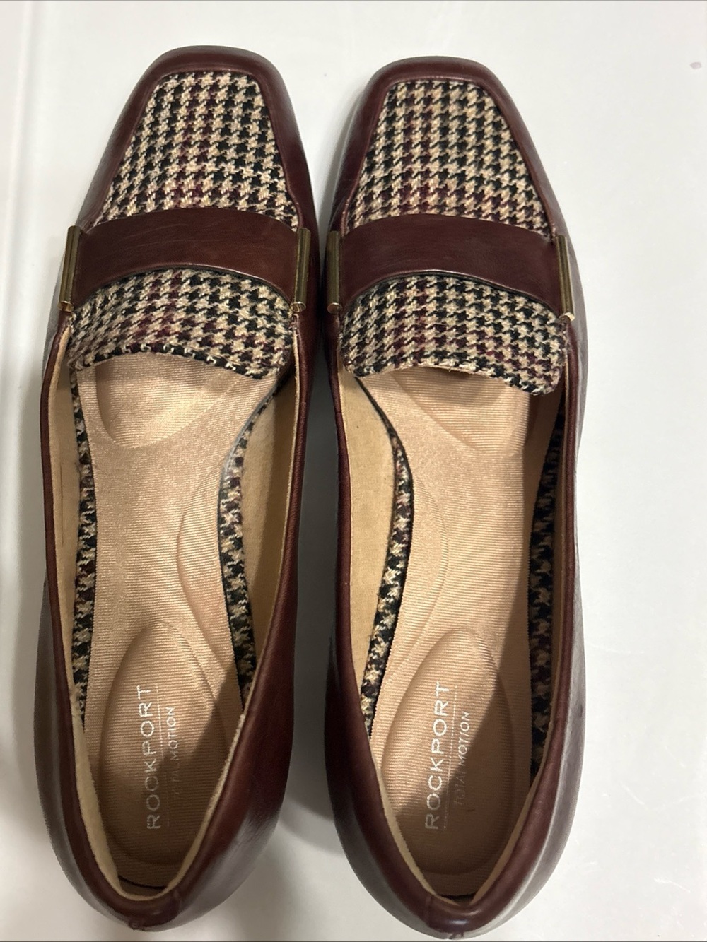 Rockport Women's Burgundy and Houndstooth Slip-On Loafers